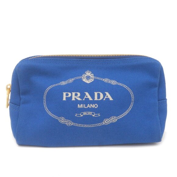 Auth PRADA Capana Cometic Pouch Blue Canvas Leather - Picture 1 of 16